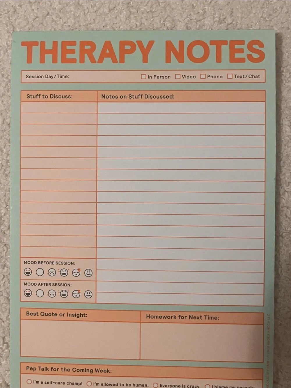 Knock Knock Pastel Therapy Session Notes Memo Notepad